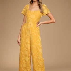 Romantic Desire Yellow Floral Burnout Tie-Back Jumpsuit